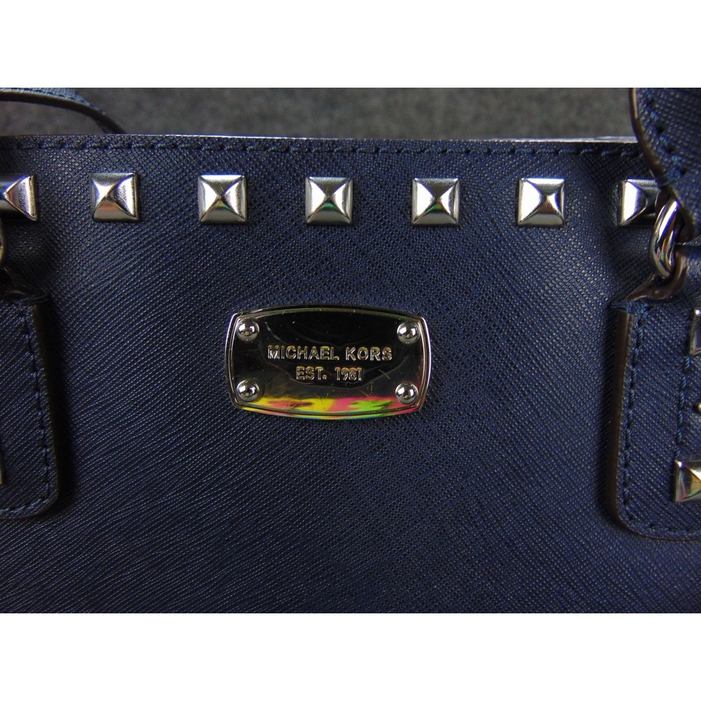 Michael Kors Sutton Satchel Navy Leather Top Zip Structured Bag Top Zip Edgy Bag - Picture 7 of 14